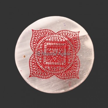 Engraved Root Chakra Symbol Selenite Plate | Coaster